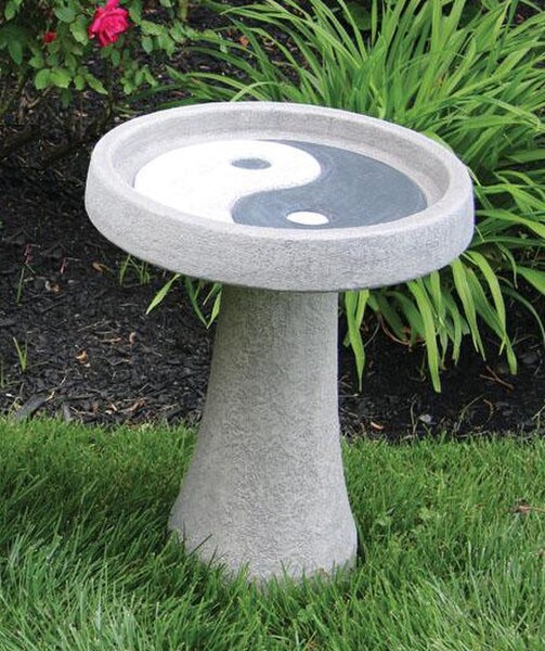 Yin Yang Garden Bird Bath Cast Stone adorned with a special finish